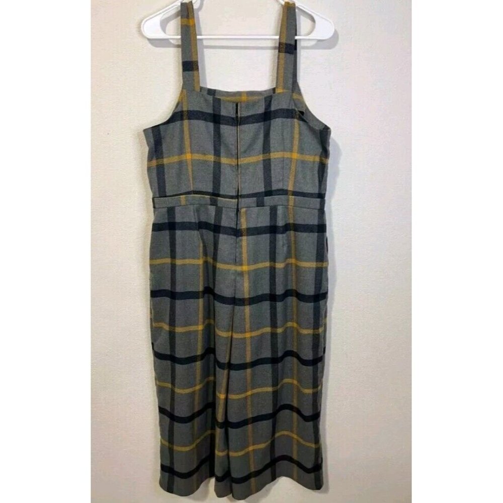 ModCloth Wide Leg Jumpsuit Cropped Gray Black Yellow Plaid Plenty Of Panache - Picture 4 of 10